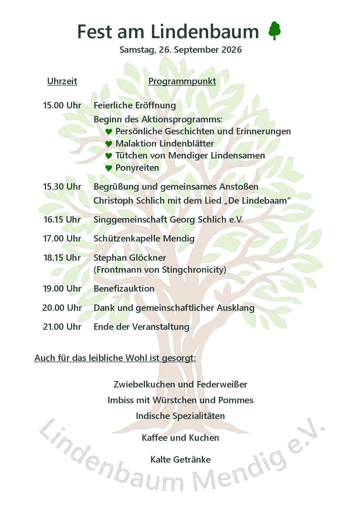 Programmplakat zum Fest am Lindenbaum am 26. September 2026